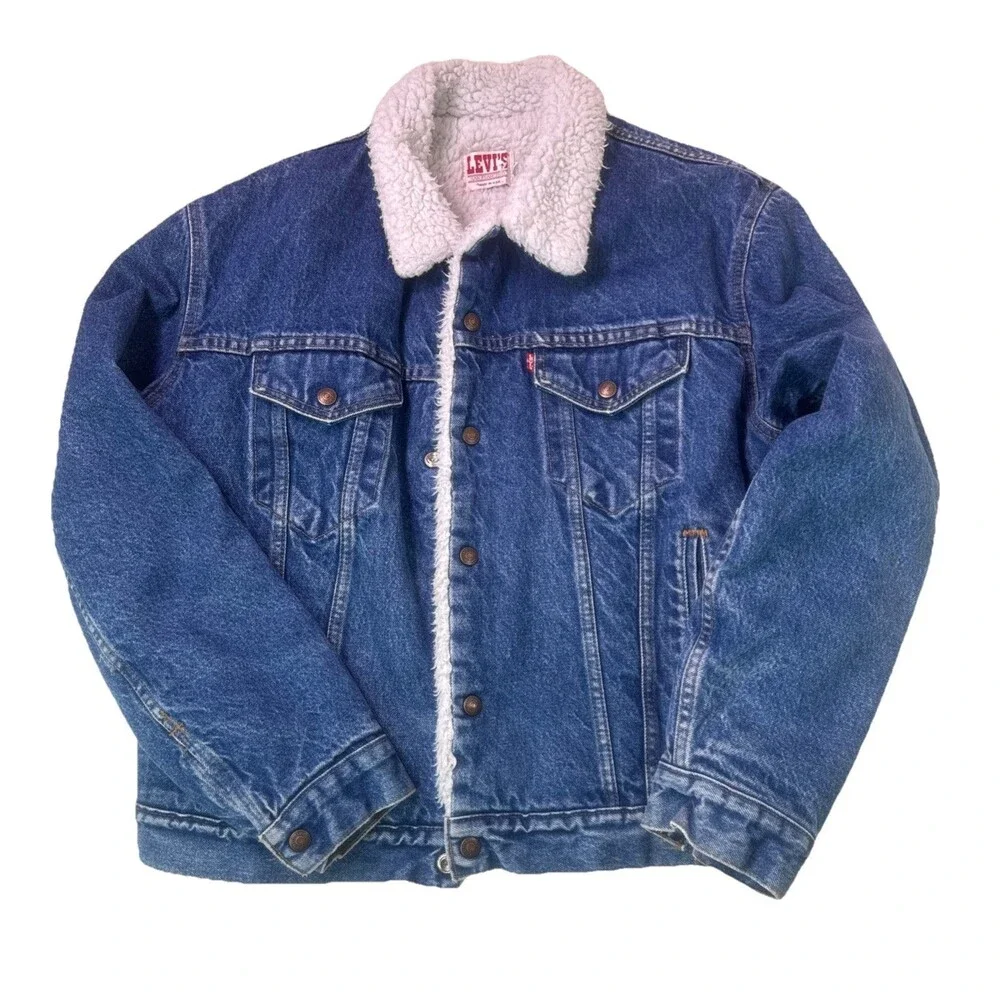 Vintage 80’s Levi’s Denim Sherpa Lined Trucker Jacket men’s size 42